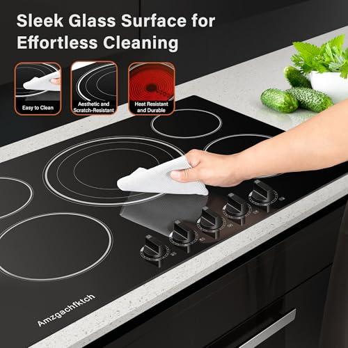 Image of 30 Inch Built-in Electric Cooktop with Expandable Triple Ring Burners, 5 Burner 9000W Ceramic Stove Top - Easy Knob Controls & Residual Heat Indicator (220-240V Hardwired)