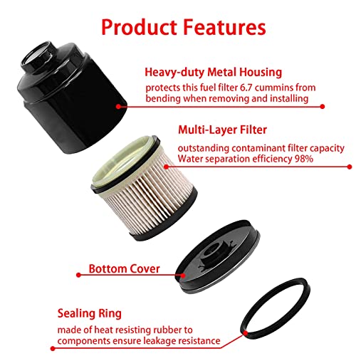 Fuel Filter Water Separator Set Replacement For 2013-2018 Dodge Ram 6.7L Cummins 2500 3500 4500 5500 Turbo Diesel Engines Replaces 68197867Aa 68157291Aa #TOP4