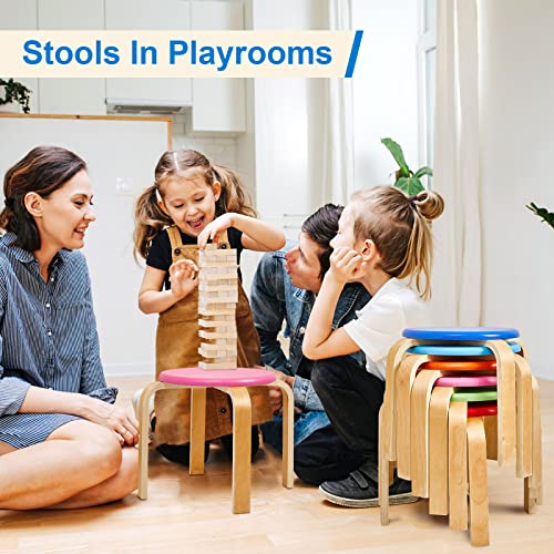 Sintuff 12 Inch Wood Stackable Classroom Stools Bentwood Stacking Chairs for Kids Colorful Round Nesting Stools Pack of 6 for Toddlers Adult Playroom Daycare Home Office by Sintuff - Image 6