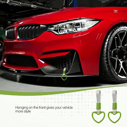 Image of 2PCS Heart Shaped Car Handle Straps, Rear Bumper Warning Keychain Ring for Car Exterior Accessories (Green-Silver)