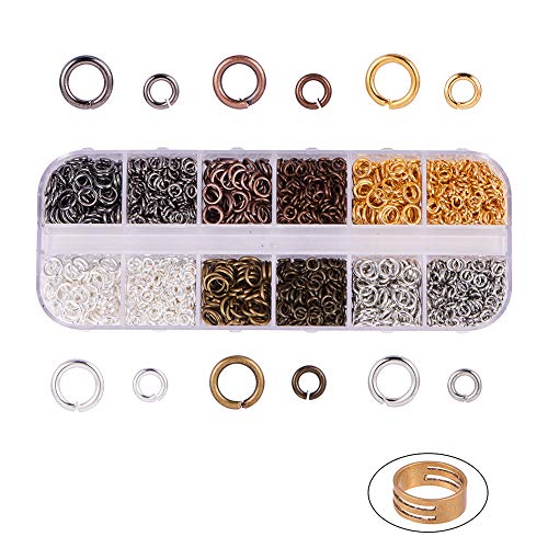 PH PandaHall 1800 pcs 6 Colors 4mm 6mm Brass Open Jump Rings Jewelry Connectors O Rings with 1 pcs Golden Jump Ring Opener for Earring Bracelet Jewelry Making, Mixed Colors