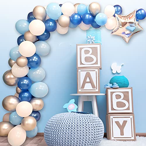 AivaToba Globos Azules Blanco y Plateado Arch 16 pies de Largo 100 Piezas Kit de Guirnalda de Globos Arco para Decoraciones de Bautizo Comunion Baby Shower de Fiesta de Cumpleaños para Niños Cover