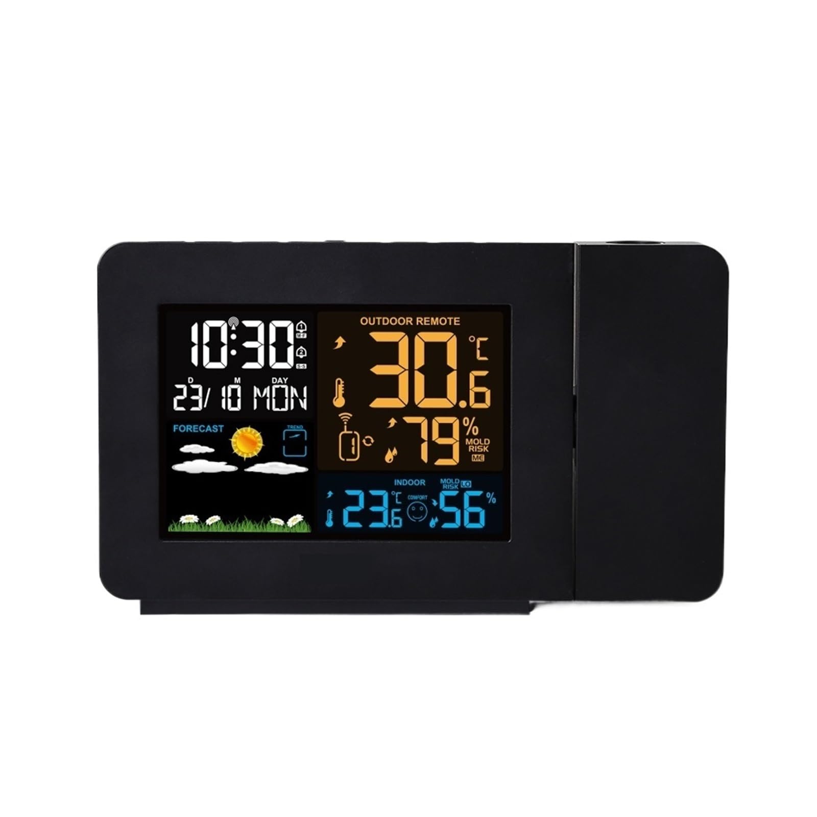 KOESRXNQW Weather Station With Projection | Monitor |DCF Radio Control | Calendar |7 Languages| Backlight Alarm Clock Clear Projection