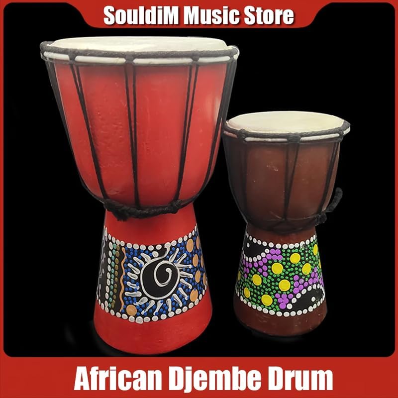 4" Compact African Drum Djembe Bongo Musical Instrument Hand Percussion with Pattern for Children Family Entertainment Friends Meeting Festival Party Light Portable Stu