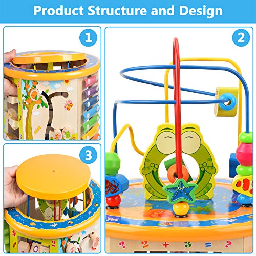 BATTOP Activity Cube Toys for Kids Wooden 8-in-1 Activity Blocks Educational Bead Maze Toys Boys Girls Activity Center (Large) - Thumbnail 3