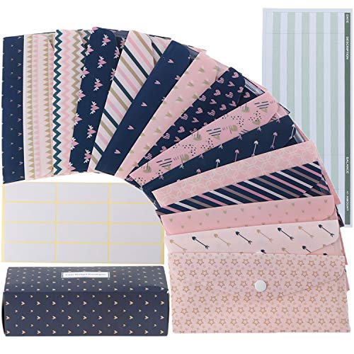 31 Pieces Cash Envelopes System for Budgeting Envelopes Waterproof Budget Envelopes 15 Patterns Budget Money Envelopes, 15 Pieces Expense Budget Sheets with 24 Pieces Labels for Saving Money