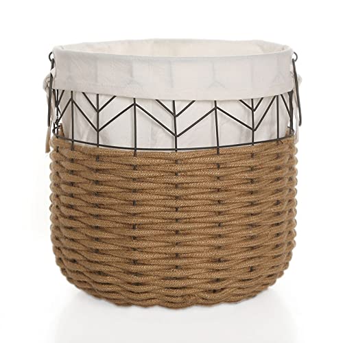 Homes r us Round Basket With Lining, Natural & White - 46 Cms