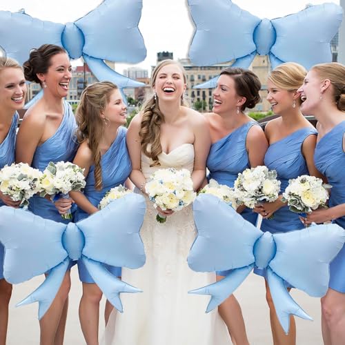 Image of 4 Pcs Large Bow Balloons, Blue Bow Balloon Coquette Balloons for Blue Bow Party Decorations Coquette Birthday Decorations