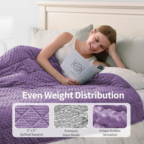Image of Mr. Sandman Weighted Blanket for Adults Queen Size 20 lbs, Soft Cooling Heavy Minky Blanket for Sleep, Washable Throw Blanket with Glass Beads, 60 x 80 Inches, Purple /Lavender