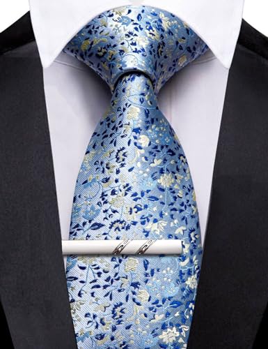 Image of Barry.Wang Floral Ties for Men Flower Necktie with Tie Clip Formal