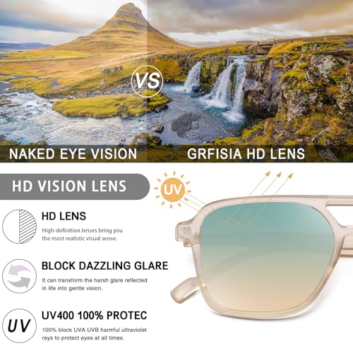 Image of GRFISIA Retro Aviator Sunglasses for Women Men Trendy Rectangle Womens Mens Sun Glasses Shades for Driving Vacation UV400