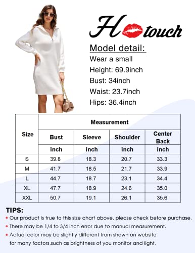 Hotouch Women Long Sleeve Knit Quarter Zip Sweater Dress Casual Loose Pullover Dresses Stretchable Sweater Dress (White S) #TOP5