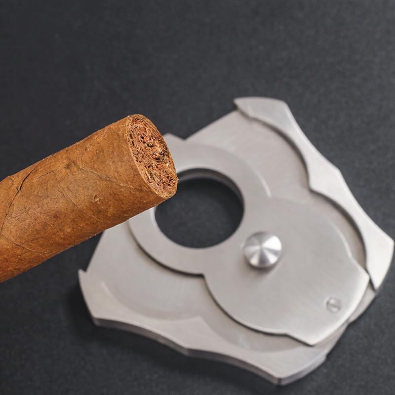 Cigar Cutter Accessory Gadget for Men Double Blade Guillotine Stainless Steel Wood Grain - Manual Preparation Pocket Travel Tool(Silver)