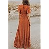 Women's Summer Dress for Women 2024 Spring Dress Short Flutter Sleeve Round Neck Casual Flowy Smocked Long Floral Maxi Dress Caramel M