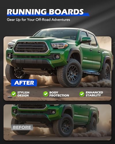 Image of Running Boards Compatible with Toyota Tacoma Double Cab 2005-2023, 6.6 inch Side Steps with Paintable Step Plates, Heavy Duty Nerf Bar with Triple-Shield Anti-Corrosion Technology, Single Stair