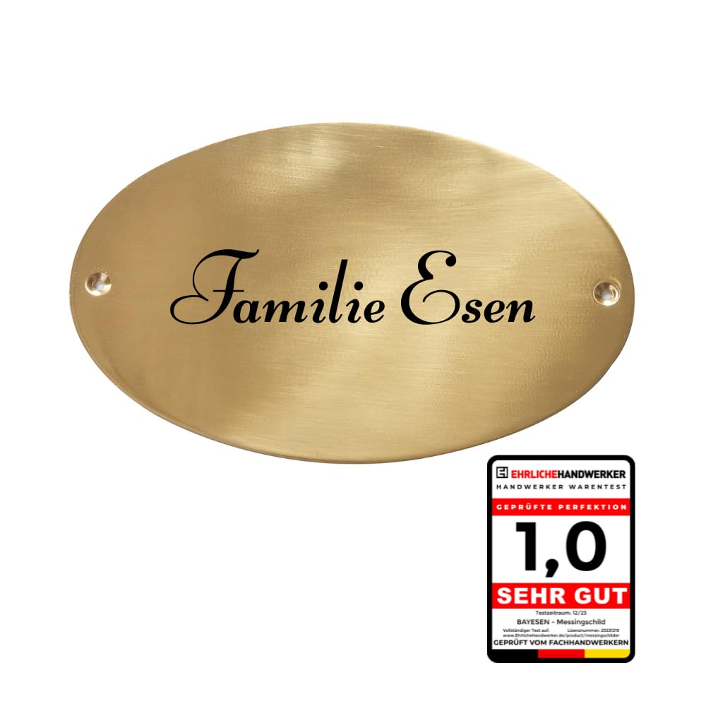 Exklusives Oval-Design: Massives Messing-Türschild (15 x 0,5 x 9,5 cm) mit individueller Gravur