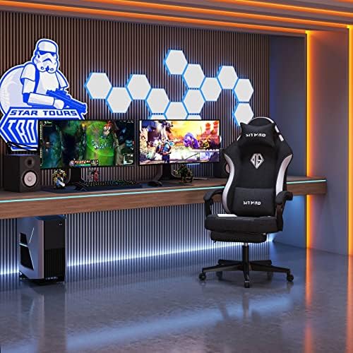 SITMOD Gaming Chair with Footrest-Computer Ergonomic Video Game Chair-Backrest and Seat Height Adjustable Swivel Task Chair for Adults with Lumbar Support(Black-White)-Fabric