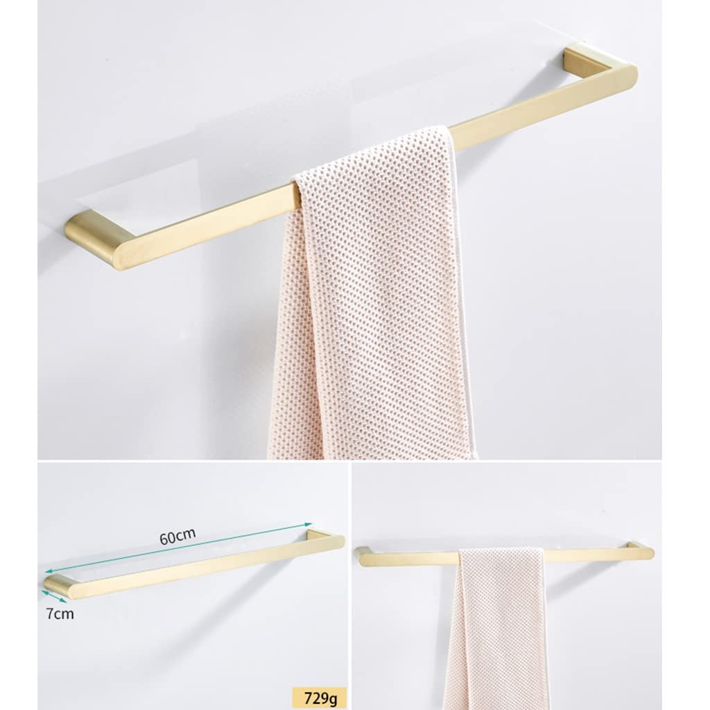 BTZHY Towel Rack Towel Rack Nordic Brushed Gold Towel Rack, Bathroom Hardware, Bath Towel Rack, Toilet Rack, Bathroom Accessories Set Bathroom Hardware/Single Rod 60Cm The New