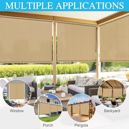 Amagenix Outdoor Roller Shades 6'(W) X 8'(H), Exterior Cordless Patio Shades Roll Up Outdoor Blinds with 90% UV Protection, Two-Section Poles with One-Piece Fabric, Sesame by Amagenix - Image 7