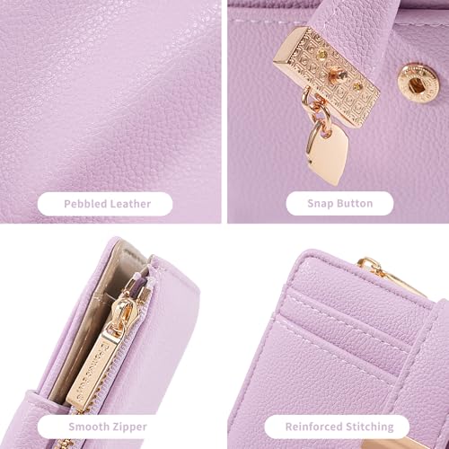 Image of Pomelo Best Wallet Women Bifold Leather Wallets for Women Credit Card Holder with ID Window Zipper Coin Pocket Light Purple