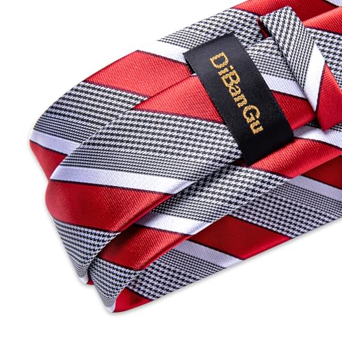 Image of DiBanGu Mens Tie Silk Plaid Striped Necktie and Pocket Square Cufflinks Tie Clip Set with Gift Box Formal Wedding Party