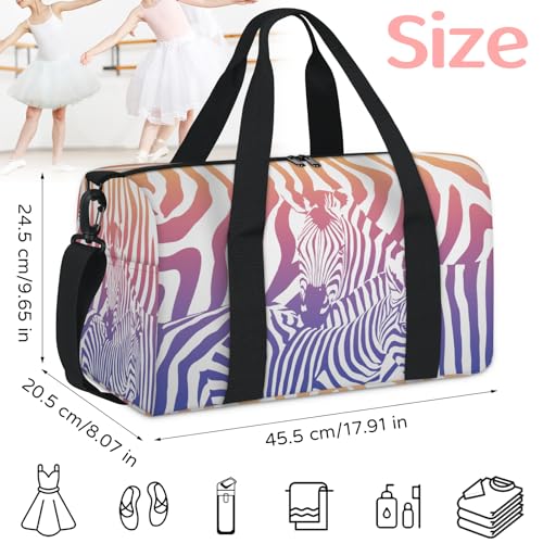 Colorful Zebra Pattern Sports Duffle Bag for Women Men Waterproof Overnight Weekender Bag with Adjustable Strap Travel Tote Bags for Beach Yoga Work Dance Swim2