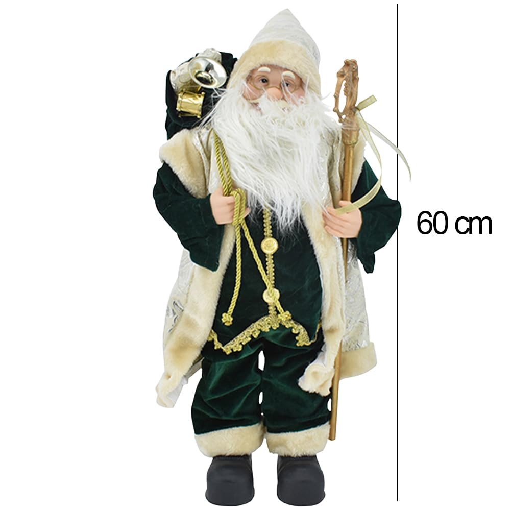 BAKAJI Babbo Natale Ornamento con Vestiti in Tessuto Verde, Figura Natalizia Decorativa, Decorazione Addobbo Natalizio da Tavolo, Casa, Ufficio, Decorazioni Natalizie (60 cm)