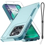RMOCR for Moto G Stylus 5G 2025 Case, Full Body Heavy Duty Rugged Shockproof Protective Phone Cover with Lanyard Strap, Tempered Glass Screen Protector, Mint Green