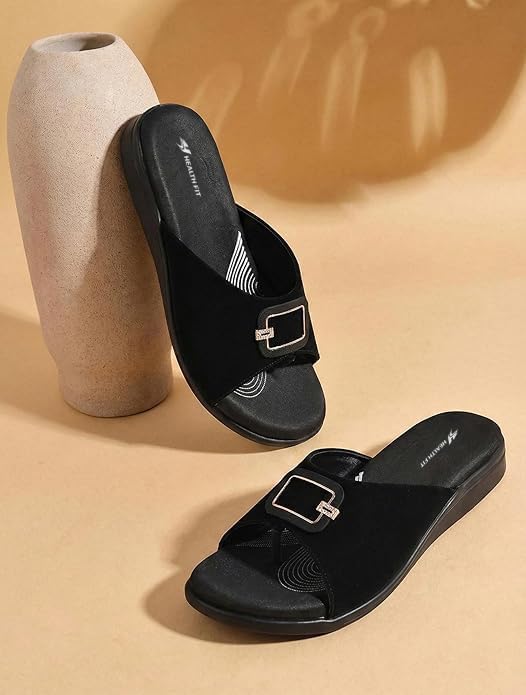 Image of HEALTH FIT EXTRA SOFT Women's Comfortable Memory Foam Doctor Slippers /Flip-Flops|Fashionable Casual & Stylish|Lightweight & Breathable|Outdoor Synthetic Casual Chappals Sandals Ladies & Girls HF27
