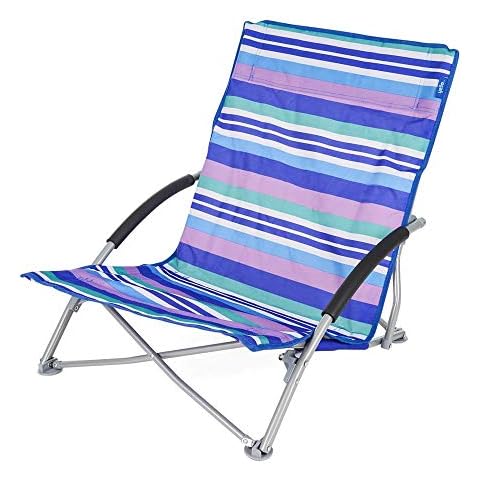 Yello Low Folding Beach Collapsible Outdoor Picnic Camping Chair with Carry Bag, Stripe Blue, 64 x 57 x 65 cm Cover
