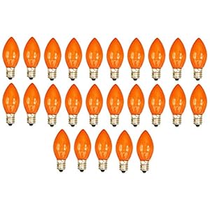 Creative Hobbies® Box of 25 Light Bulbs, Ceramic Opaque Orange, Steady Burning, 7 Watt Incandescent, C7 Candelabra Base - Great for Christmas Strings and Halloween Creative Hobbies Box of 25 Light Bulbs Ceramic Opaque Orange Steady Burning 7 Watt Incandescent C7 Candelabra Base Great for Christmas Strings and Halloween