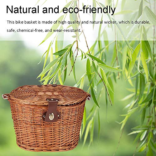 Moontie Wicker Bicycle Basket With Lid, Leather Belt Handmade Natural Rattan Bike Storage Basket For Picnic Shopping Storage Bike Baskets For Women #TOP3