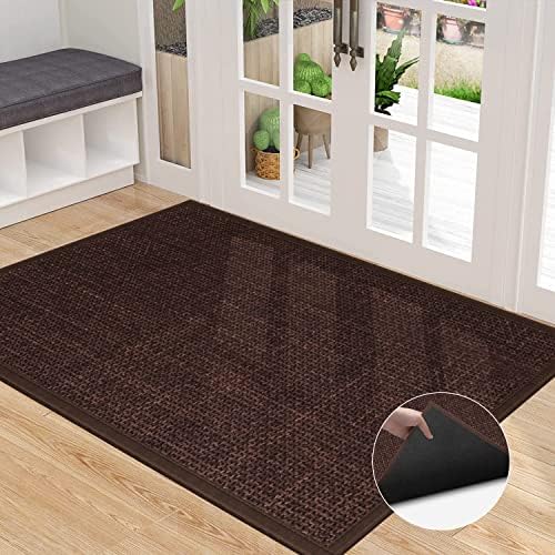 Indoor Door Mat Rug Non Slip, Deep Brown Entry Mat Entry Way Rug, Long Low Pile Doormat Entry Rug Waterproof, Entryway Mat Front Rubber Door Mat Indoor Entrance