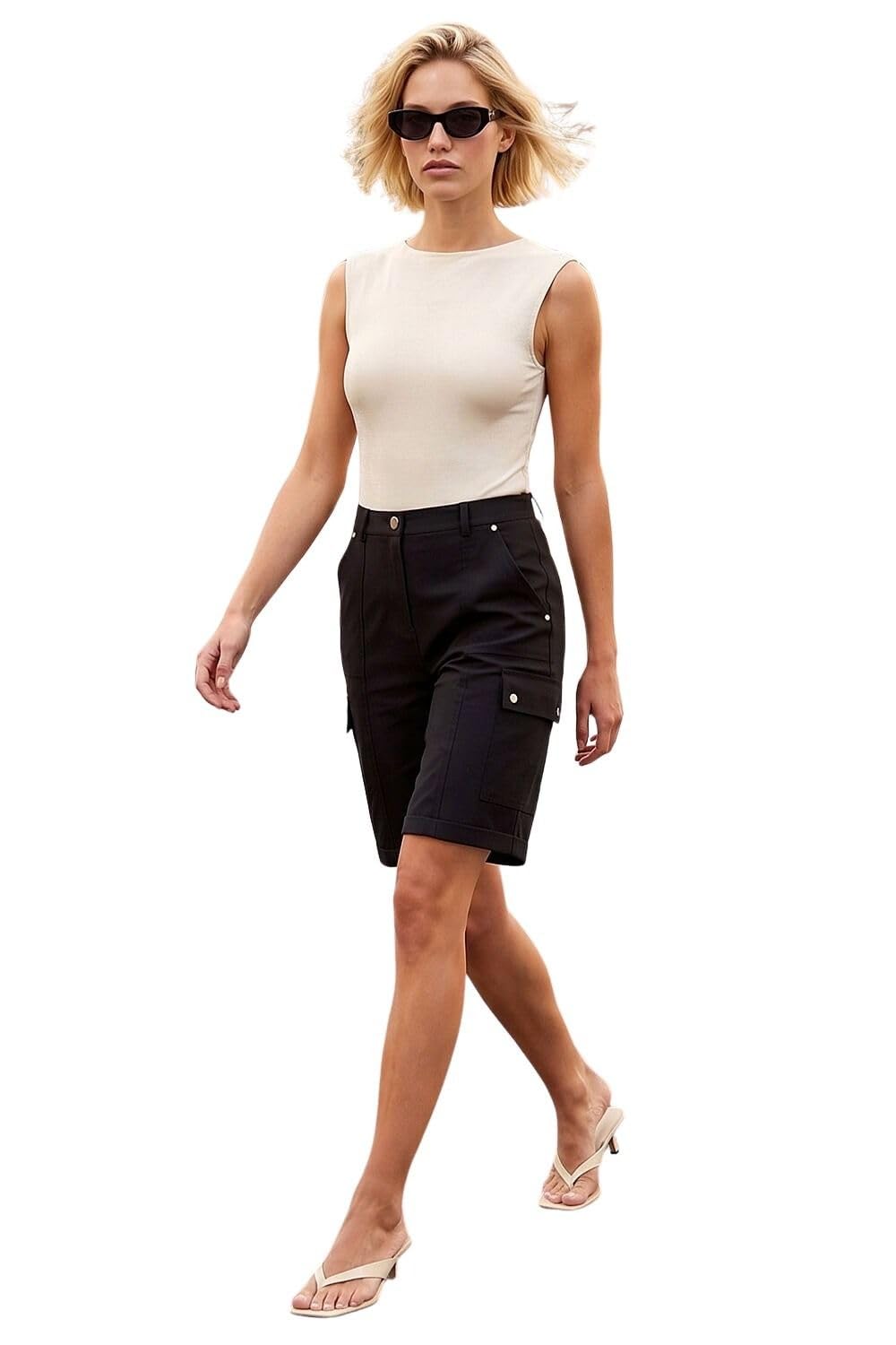 Roman Women's Black Cargo Pocket Stretch Shorts Size 18