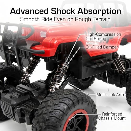 Image of Big Size Rock Crawler Rc 4x4 Car Monster Truck Toy for Boys Girls Kids, Off-Road Vehicle with LED Headlights & Music, Dual Mist Fog Spray Function, Anti-Skid Rubber Tires, Birthday Gift 6121 Red
