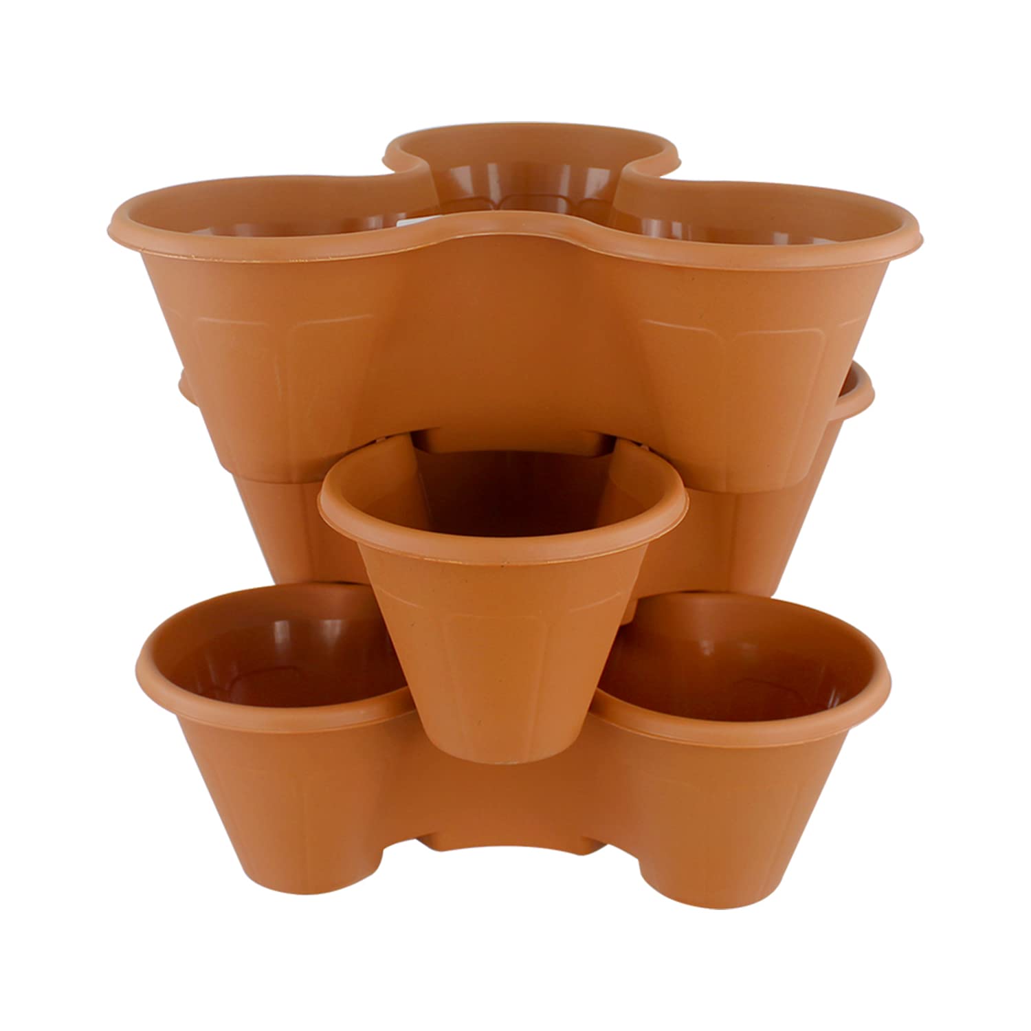 Agp Advanced Global Productions 3 X Terracotta Vertical Strawberry Garden Stackable Outdoor Planters Plant Pot Herb Box Flowers (3 X Terracotta)