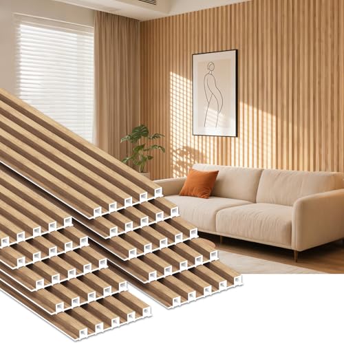 RITOLLO WPC Slat Wall Panels, 90.5 x 7.9 x 0.8Inches 10Pack 3D Accent Wall Paneling for Interior Home Decor Living Room, TV Background, Office, Bedroom (Elm)