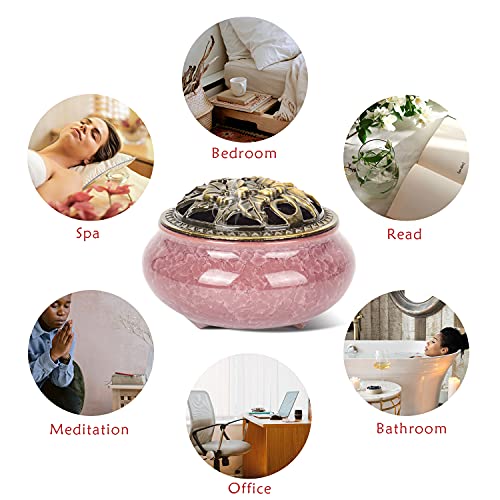 Bivinar Ceramic Incense Burner With Lid, Cone Incense Burner With Brass Incense Sticks Holder For Home Office Outdoor Yoga Aromatherapy Ornament (Pink) #TOP3
