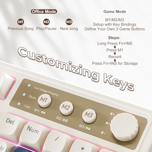 AULA S99 Gaming Keyboard, Wireless Computer Keyboards, Tri-Mode Bluetooth/2.4GHz/USB-C Custom Creamy Keyboard with Number Pad, RGB Backlit Media Knob Cute Programmable Keyboard for PC Gamer - Green - 5