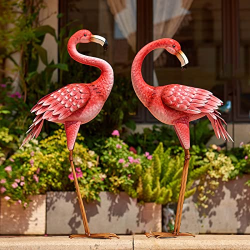 Kircust Flamingo Garden Statues And Sculptures, Metal Birds Yard Art Outdoor Statue, Large Pink Flamingo Lawn Ornaments For Home, Patio, Backyard Decor (2-Pack) #TOP1
