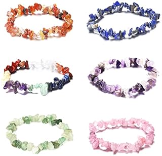 6PCS 7 Chakra Natural Gemstone Beads Bracelet Men Women Colorful Healing Crystals Bracelet Irregular Reiki Yoga Bracelets Stretchy Crystal Lava Rock Bracelet for Meditation Prayer Healing Protection