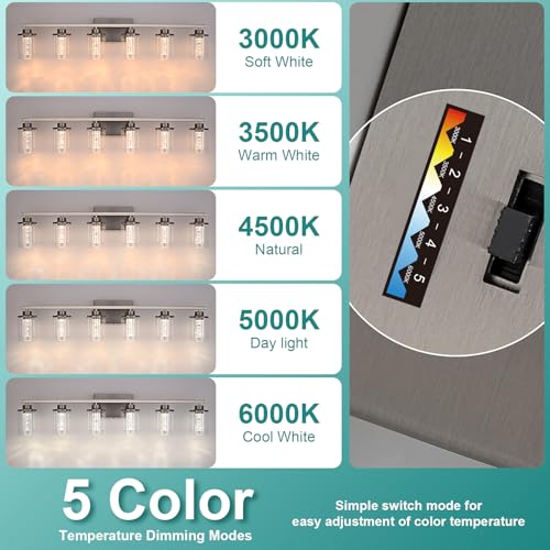 Image of 4-Light Modern Bathroom Light Fixtures Over Mirror,Brushed Nickel Led Vanity Lighting Fixtures with 5CCT Dimmable LEDs,Clear Glass Shades &Wall Sconces Lighting Design for Bedroom,Livingroom