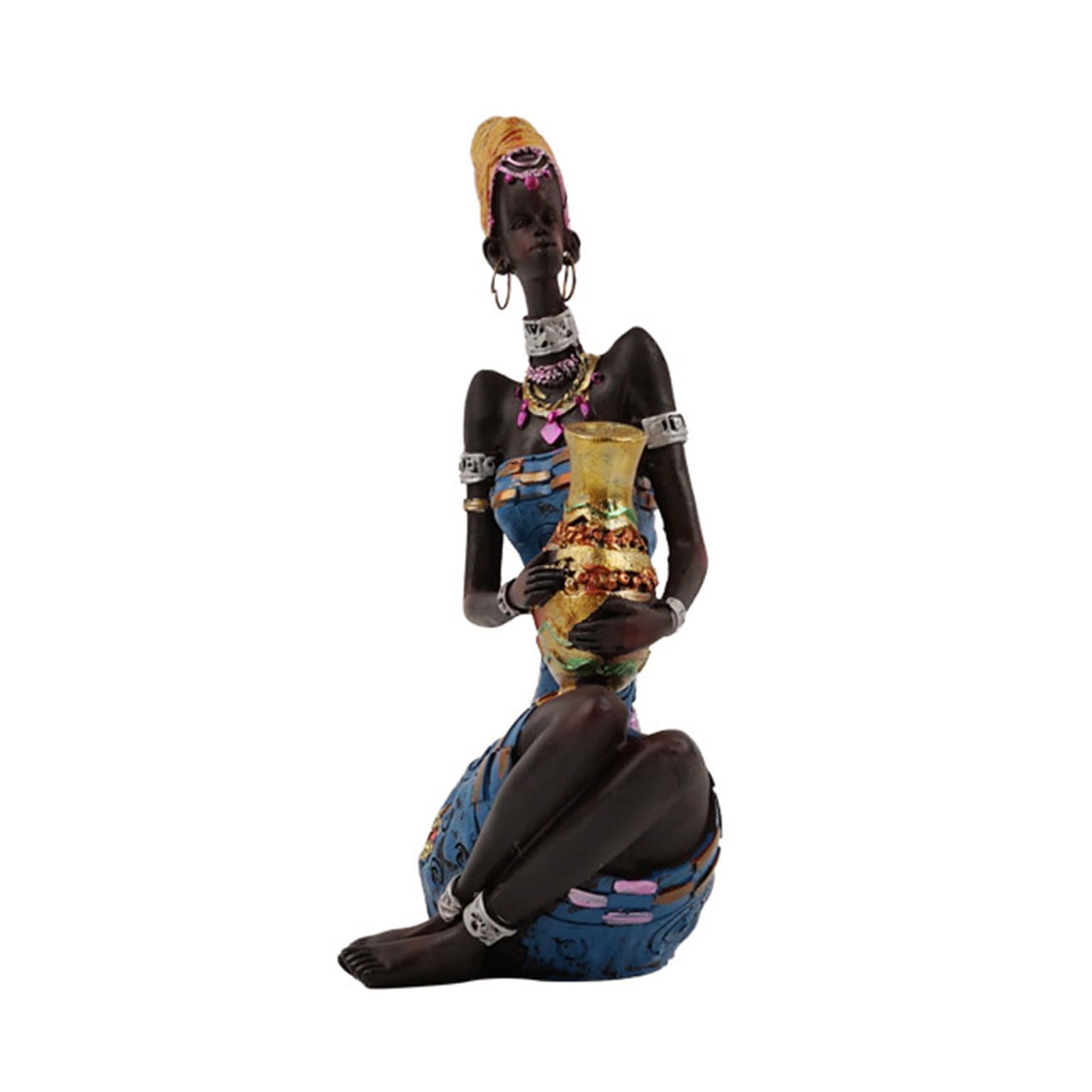 Jazuaiao Sculpture Resin Figure African Statues and Sculpture Home Decors African Art Resin Statues Tribal Lady