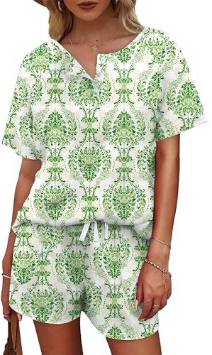 Image of WIHOLL Two Piece Outfits for Women Lounge Sets Button Down Top and Shorts Set Sweatsuits with Pockets