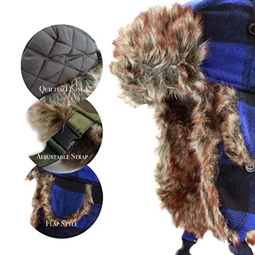 Image of Faux Fur Safety Reflective Aviator Trapper Hat Snow Ski Trooper Winter Cap
