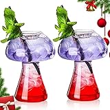 SuproBarware Wine Glasses Creative Mushroom Shaped Cocktail Drinks Glass Cup Set of 2 Clear 250ml/8.5oz for Party Novelty Drinking for KTV Bar Club (Transparent)