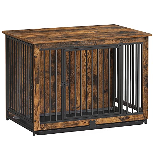 Feandrea Dog Crate Furniture, 38 Inches Dog Kennel for Dogs up to 70 lb, with Removable Tray, Heavy-Duty Dog Cage End Table Indoor, Double Doors Dog House, Easy to Clean, Rustic Brown by Feandrea - Used condition - US$107.09