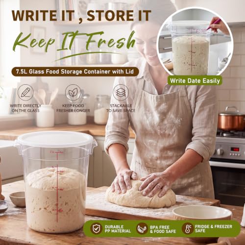 Image of Ziliny 1 Pcs 8 Qt Dough Proofing Container with Lid and Red Scale, White