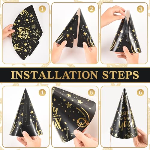 36Pcs 2026 New Year’s Eve Party Supplies Kit, New Year Party Favors with Hats, Headbands, Glasses & Noise Makers, Black Gold Silver 2026 Decorations for Countdown Celebration Photo Props by Velorian - Used condition - Image 6