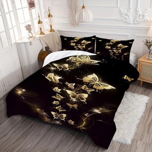 Parure de lit papillon noir et doré pour des nuits féeriques